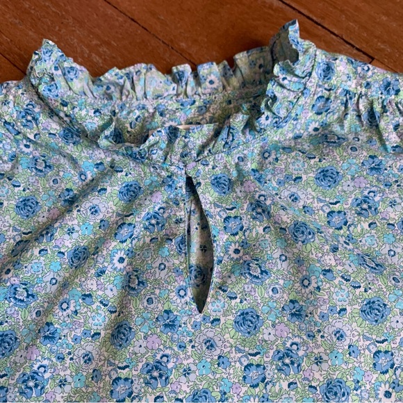 J. Crew Liberty Fabric Ruffle Trim Short Sleeve Blue Floral - Picture 5 of 14